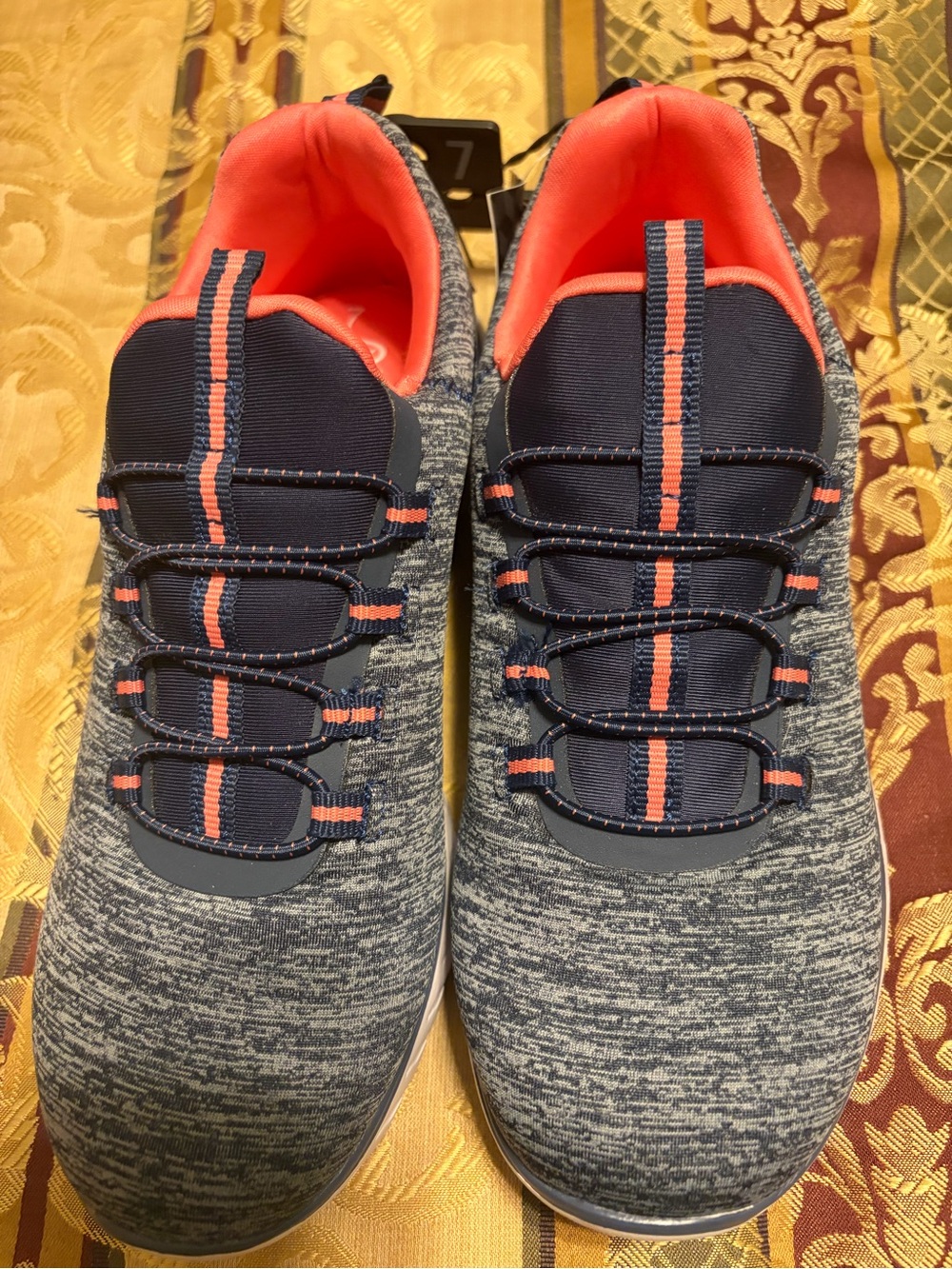 Athletic Works Navy and Coral Knit Slip-On Athletic Shoes